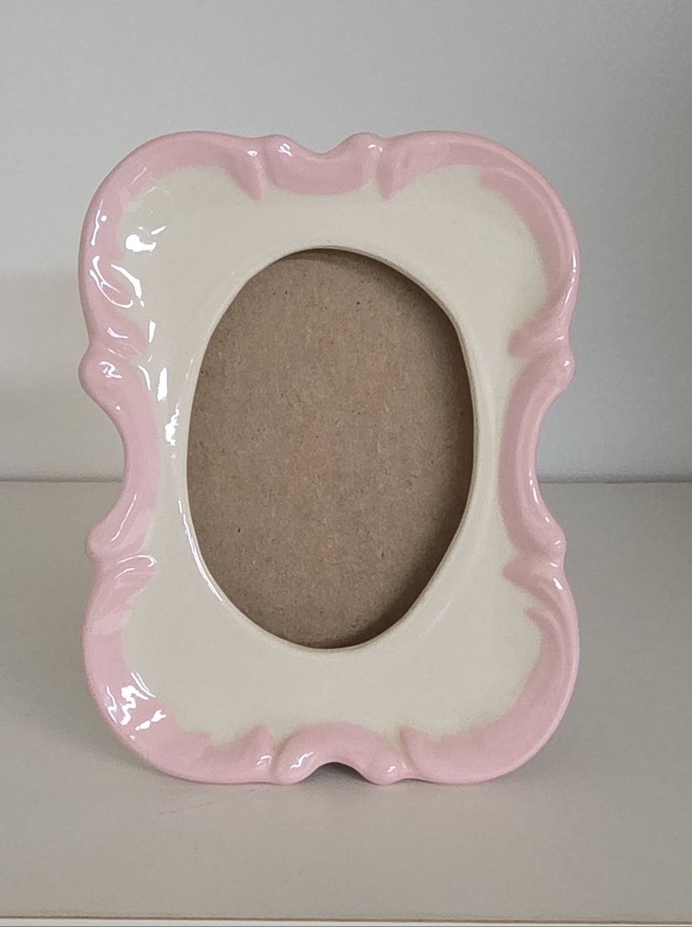 Pottery Barn Ceramic White & Pink Tabletop Picture Frame